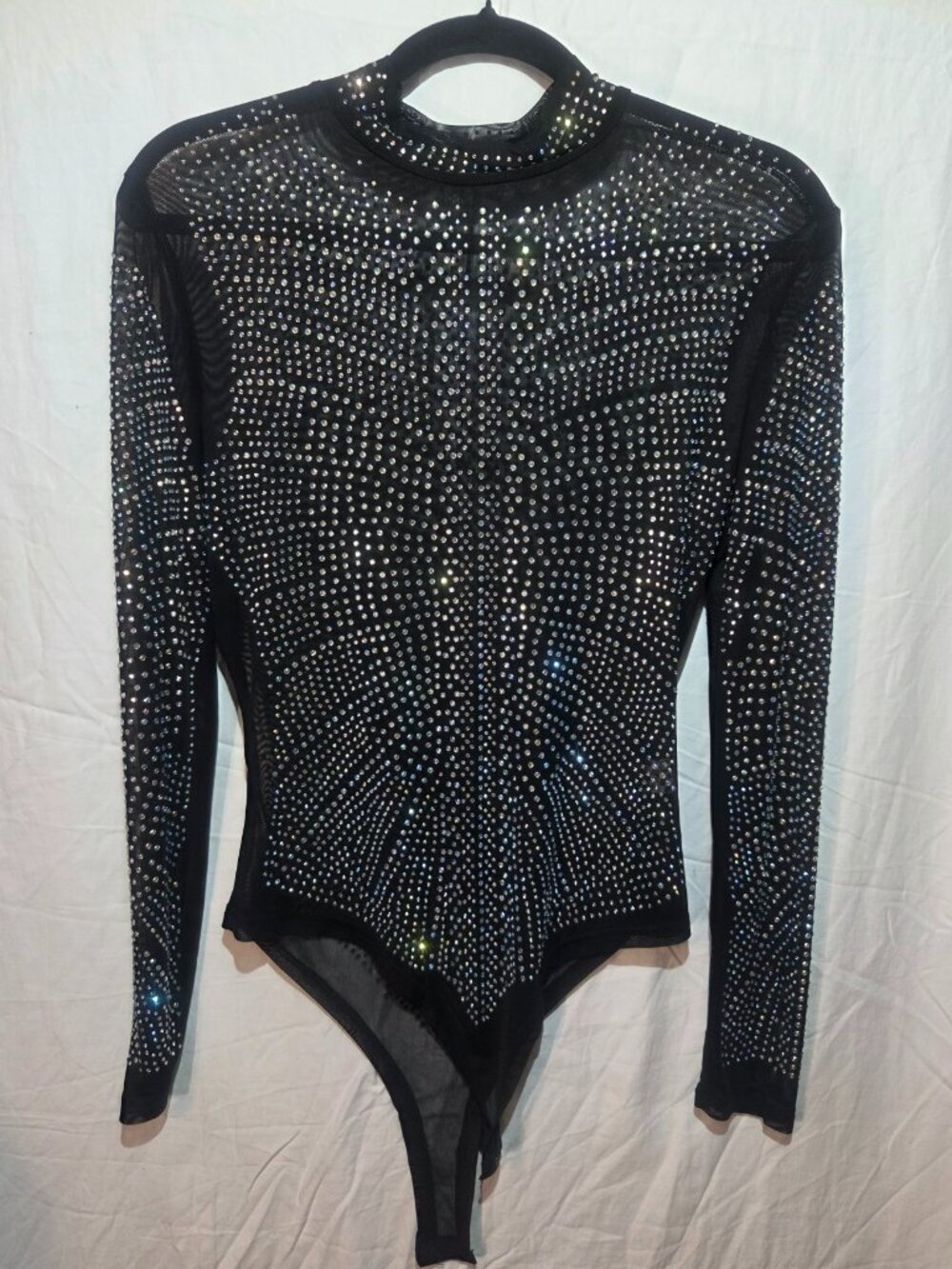 Women's Sexy Mesh Rhinestone Bodysuit